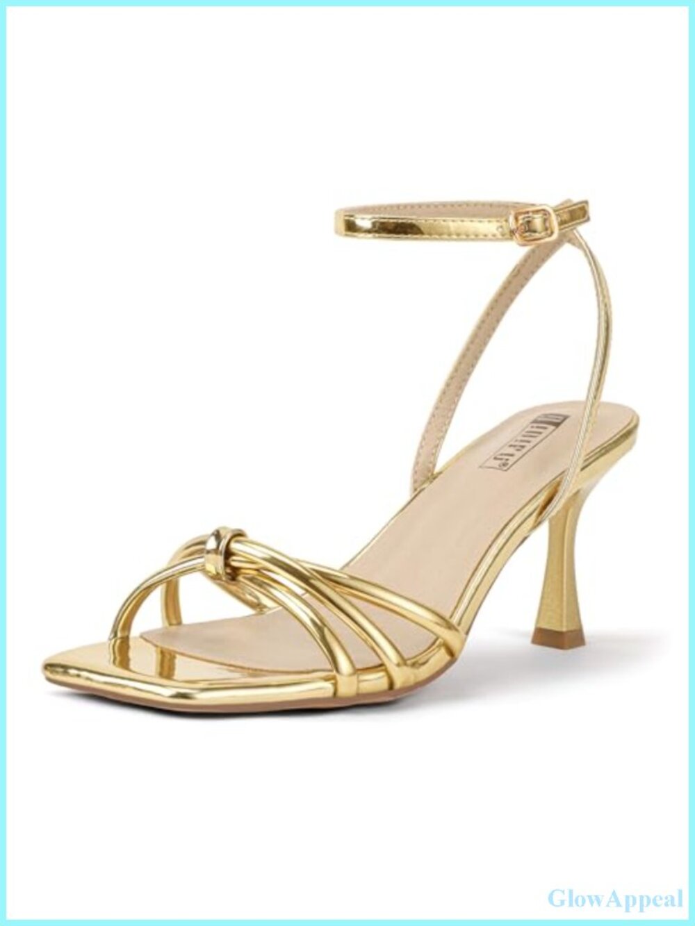 IDIFU Strappy Stiletto Heeled Sandals Square Toe Slingback Ankle Strap